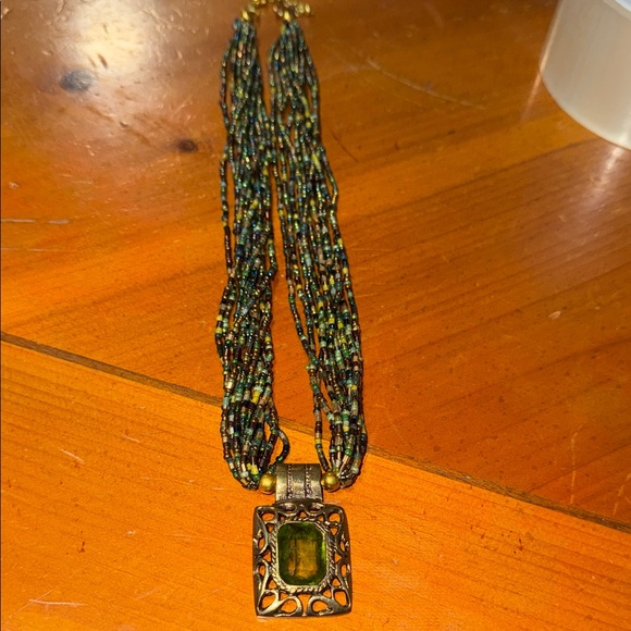 Jewelry - Multicolor Beaded Necklace with Green Pendant
